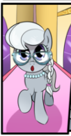 Size: 102x194 | Tagged: safe, artist:candyclumsy, artist:multi-commer, derpibooru exclusive, edit, silver spoon, earth pony, pony, glare, glasses, hallway, jewelry, necklace, panel, picture for breezies, ponytail, raised hoof, shadow, shocked face, solo, window