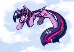 Size: 4096x2925 | Tagged: safe, artist:amy-gamy, twilight sparkle, twilight sparkle (alicorn), alicorn, pony, cloud, female, flying, mare, sky, solo