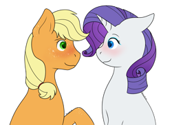 Size: 1503x1095 | Tagged: safe, artist:fcrestnymph, derpibooru import, applejack, rarity, earth pony, pony, unicorn, female, lesbian, mare, rarijack, shipping, simple background, transparent background