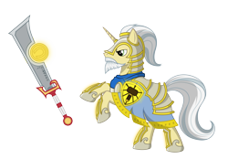 Size: 4485x3115 | Tagged: safe, artist:vistamage, pony, unicorn, armor, ashbringer, beard, facial hair, ponified, simple background, sword, tirion fordring, transparent background, warcraft, weapon