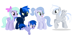 Size: 7456x3728 | Tagged: safe, artist:northernthestar, flitter, oc, oc:adryna, oc:northern star, oc:silver strike, oc:turbo, pegasus, pony, absurd resolution, canon x oc, colt, female, male, mare, oc x oc, offspring, offspring shipping, parent:flitter, parent:oc:northern star, parents:canon x oc, shipping, simple background, stallion, straight, transparent background