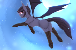 Size: 3600x2400 | Tagged: safe, artist:chapaevv, oc, oc:nyn indigo, original species, timber pony, timber wolf, christmas, hat, holiday, male, moon, patreon, patreon reward, solo, species swap, wings