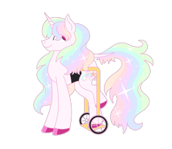 Size: 1246x1080 | Tagged: safe, artist:musical-medic, oc, oc only, oc:lady amalthea, pony, unicorn, female, mare, offspring, parent:princess celestia, parent:star swirl the bearded, parents:celeswirl, polio, simple background, solo, transparent background, wheelchair