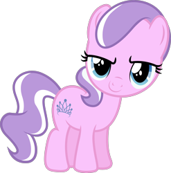 Size: 3178x3212 | Tagged: safe, artist:illumnious, edit, editor:slayerbvc, diamond tiara, earth pony, pony, accessory-less edit, female, filly, looking at you, missing accessory, simple background, solo, transparent background, vector, vector edit