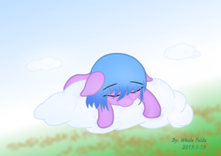 Size: 1414x1000 | Tagged: safe, artist:whale falda, oc, oc only, pegasus, pony, cloud, sleeping, solo