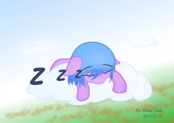 Size: 1414x1000 | Tagged: safe, artist:whale falda, oc, oc only, pegasus, pony, cloud, sleeping, solo