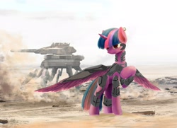 Size: 4013x2912 | Tagged: safe, artist:smg11-on-ddjrb, twilight sparkle, twilight sparkle (alicorn), alicorn, pony, armor, concept art, cyber, ear piercing, earring, jewelry, mech, piercing, solo, tank (vehicle)