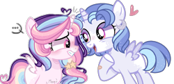 Size: 1280x621 | Tagged: safe, artist:moon-rose-rosie, artist:nocturnal-moonlight, oc, oc:astral moonlight, oc:celestial moon, alicorn, pony, bandage, blank flank, blushing, female, filly, interdimensional siblings, magical lesbian spawn, offspring, parent:rainbow dash, parent:twilight sparkle, parents:twidash