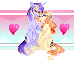 Size: 2500x2094 | Tagged: safe, artist:manella-art, oc, oc:apple blaze, oc:shadow hunter, pony, unicorn, chest fluff, ear fluff, eyes closed, heart