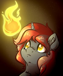 Size: 2850x3450 | Tagged: safe, artist:witchtaunter, oc, oc:willow wisp, pony, unicorn, fallout equestria, commission, fire, freckles, solo, wisp