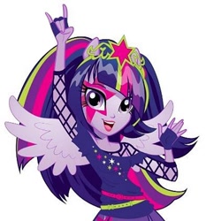 Size: 640x640 | Tagged: safe, twilight sparkle, equestria girls, rainbow rocks, clothes, concept art, fishnet clothing, gloves, metal horns, official, official art, ponied up, rainbow rocks outfit, rocker, shirt, t-shirt