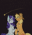 Size: 830x900 | Tagged: safe, artist:cabbage0venom, applejack, rarity, earth pony, pony, unicorn, female, holding hooves, lesbian, looking at each other, rarijack, shipping, shooting star, stars