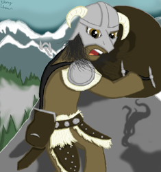 Size: 800x850 | Tagged: safe, artist:theguythataidspeople, pony, 1000 hours in ms paint, helmet, shield, skyrim, the elder scrolls