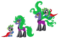 Size: 1000x654 | Tagged: safe, humdrum, mane-iac, spike, dragon, pony, 2014, concept art, mane-iac mayhem, power ponies, sdcc exclusive, toy