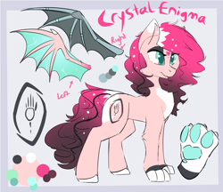 Size: 2690x2326 | Tagged: safe, artist:beardie, oc, oc only, oc:crystal enigma, bat pony, pony, sphinx, bat pony oc, bat wings, mixed breed, paws, reference, robot limbs, robotic wing, shapeshifting, sketch, solo, wings