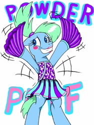 Size: 960x1280 | Tagged: safe, artist:dashingjack, oc, oc:brainstorm, earth pony, pony, armpits, bipedal, blushing, cheerleader, cheerleader outfit, clothes, crossdressing, lipstick, male, pleated skirt, pom pom, ponytail, simple background, skirt, solo, stallion, white background