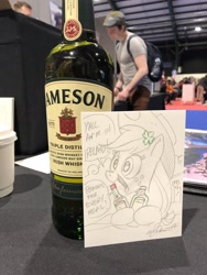 Size: 1536x2048 | Tagged: safe, artist:andypriceart, derpibooru import, applejack, earth pony, human, pony, alcohol, clover, cowboy hat, female, four leaf clover, hat, hoof hold, irl, mare, pencil drawing, photo, solo, traditional art, whiskey
