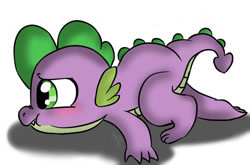 Size: 1024x675 | Tagged: safe, artist:emositecc, spike, dragon, blushing, cute, male, nose wrinkle, profile, prone, simple background, solo, spikabetes, white background