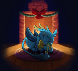 Size: 2400x2200 | Tagged: safe, artist:rocket-lawnchair, gallus, sandbar, griffon, cute, fireplace, gallabetes, hearth's warming doll, implied gallbar, implied gay, male, plushie, sleeping