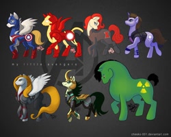 Size: 1000x800 | Tagged: safe, artist:megsyv, pony, avengers, black widow (marvel), captain america, hawkeye, iron man, loki, ponified, the incredible hulk, thor