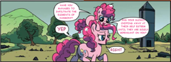 Size: 972x352 | Tagged: safe, artist:pencils, edit, idw, pinkie pie, earth pony, pony, comic, misspelling of you're, self ponidox, text edit