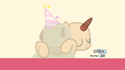 Size: 1018x571 | Tagged: safe, artist:doraair, madame leflour, oc, pony, base, eyes closed, hat, hug, party hat