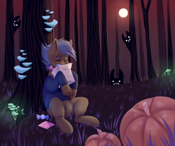 Size: 3600x3000 | Tagged: safe, artist:djkaskan, pony, candy, food, forest, monster, moon, mushroom, pumpkin