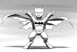 Size: 1280x853 | Tagged: safe, artist:mykegreywolf, pony, batman, bipedal, monochrome, ponified, solo