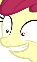 Size: 750x1253 | Tagged: safe, edit, editor:undeadponysoldier, screencap, apple bloom, earth pony, pony, hearts and hooves day (episode), adorabloom, close-up, cute, extreme close up, female, filly, flailing, happy, hooves up, solo