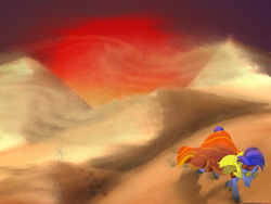 Size: 1330x1000 | Tagged: safe, hoo'far, pony, clothes, desert, sand, solo, sunset