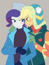 Size: 2448x3264 | Tagged: safe, artist:haibaratomoe, applejack, rarity, equestria girls, female, lesbian, rarijack, shipping