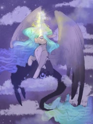 Size: 774x1032 | Tagged: safe, artist:akiiichaos, oc, oc:dior, alicorn, pony, cloud, female, magic, mare, solo