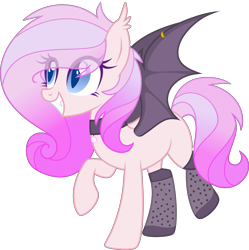 Size: 2253x2260 | Tagged: safe, artist:crystalponyart7669, artist:lazuli, oc, oc:bubblegum swirl, bat pony, pony, base used, choker, clothes, female, mare, simple background, socks, solo, transparent background