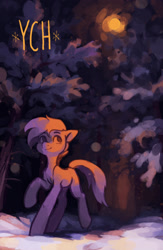 Size: 1713x2634 | Tagged: safe, artist:koviry, pony, commission, night, smiling, snow, solo, winter, your character here