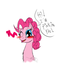 Size: 1400x1600 | Tagged: safe, alternate version, artist:didun850, pinkie pie, earth pony, pony, blushing, colored, heart, one eye closed, simple background, solo, speech, white background, wink