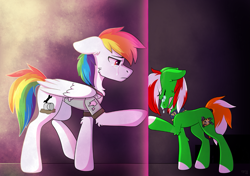 Size: 1261x888 | Tagged: safe, artist:lostinthetrees, oc, oc:rainbowrise, oc:wandering sunrise, earth pony, pegasus, pony, fallout equestria, crying, dead, fallout, father and child, father and daughter, female, goodbye, last right, male, pain, parent and child, shaman, spirit, stable-tec, veil between life and death
