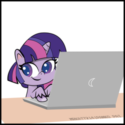 Size: 2000x2000 | Tagged: safe, artist:mrkat7214, twilight sparkle, twilight sparkle (alicorn), alicorn, pony, comic:twilight vs. computer, my little pony: pony life, computer, hilarious in hindsight, laptop computer, pony life accurate, show accurate, simple background, solo, white background