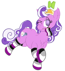 Size: 1100x1200 | Tagged: safe, artist:sixes&sevens, screwball, earth pony, pony, asexual, asexual pride flag, clothes, female, hat, headcanon, lgbt headcanon, mare, mouth hold, one eye closed, pride, propeller hat, sexuality headcanon, simple background, socks, solo, striped socks, transparent background, wink