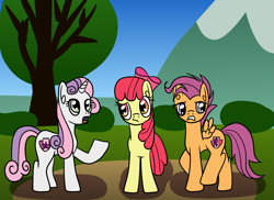 Size: 2569x1872 | Tagged: safe, artist:platinumdrop, apple bloom, scootaloo, sweetie belle, earth pony, pegasus, unicorn, growing up is hard to do, older