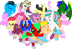 Size: 946x651 | Tagged: safe, artist:angrymetal, derpibooru import, apple bloom, masked matter-horn, pinkie pie, scootaloo, oc, oc:angrymetal, oc:aqua, oc:lost canvas, oc:t.k., oc:thunder breeze, earth pony, pony, 1000 hours in ms paint, arms in the air, ballerina, ballerinas, ballet, ballet slippers, clothes, en pointe, eyes closed, looking at you, one arm up, one leg up, open mouth, power ponies, simple background, transparent background, tutu, tutus