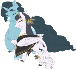 Size: 1713x1564 | Tagged: safe, artist:mythpony, oc, oc only, oc:barrett, oc:tessa, pegasus, pony, unicorn, cloak, clothes, female, male, mare, simple background, stallion, transparent background