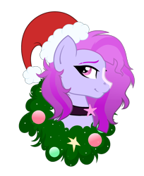 Size: 1712x2094 | Tagged: safe, artist:mintyinks, oc, pony, bust, christmas, female, hat, holiday, mare, portrait, santa hat, simple background, solo, transparent background