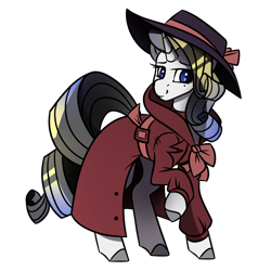 Size: 1050x1050 | Tagged: safe, artist:crimmharmony, oc, oc:shadow spade, pony, unicorn, fallout equestria, fallout equestria: kingpin, sparkle's seven, beauty mark, blank, blank of rarity, blue eyes, clothes, coat, commissioner:genki, detective, detective rarity, hat, justice mare, lawbringer, not rarity, simple background, solo, standing, transparent background, trenchcoat, unicorn oc