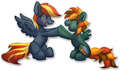 Size: 3818x2244 | Tagged: safe, artist:amura-of-jupiter, oc, oc only, oc:morning raindew mist, pegasus, pony, series:random gifting is magic, cutie mark, female, holding hooves, mare, similarities, size difference, small wings, spread wings, wings