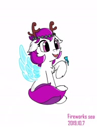 Size: 1600x2095 | Tagged: safe, artist:fireworks sea, derpibooru exclusive, oc, oc:rain deer, bird, earth pony, pegasus, pony, simple background, solo, wings