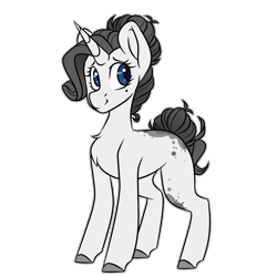 Size: 1050x1050 | Tagged: safe, artist:crimmharmony, oc, oc:shadow spade, pony, unicorn, fallout equestria: kingpin, beauty mark, blank, blank flank, blank of rarity, commissioner:genki, justice mare, lawbringer, not rarity, shy, solo, spots, translucent, unicorn oc