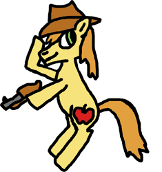 Size: 1230x1311 | Tagged: safe, artist:nebbie, braeburn, earth pony, pony, gun, hat, male, simple background, solo, stallion, weapon