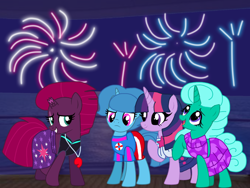 Size: 1440x1080 | Tagged: safe, artist:徐詩珮, fizzlepop berrytwist, glitter drops, spring rain, tempest shadow, twilight sparkle, twilight sparkle (alicorn), alicorn, unicorn, series:sprglitemplight diary, series:sprglitemplight life jacket days, series:springshadowdrops diary, series:springshadowdrops life jacket days, alternate universe, bisexual, broken horn, clothes, cute, equestria girls outfit, female, glitterbetes, glitterlight, glittershadow, happy new year 2020, horn, lesbian, lifeguard, lifeguard spring rain, polyamory, shipping, sprglitemplight, spring rain is not amused, spring rain's lifeguard whistle, springbetes, springdrops, springlight, springshadow, springshadowdrops, swimsuit, tempestbetes, tempestlight, unamused, whistle, whistle thief