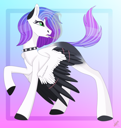 Size: 2881x3034 | Tagged: safe, artist:domina-venatricis, oc, pegasus, pony, choker, female, mare, solo, spiked choker, two toned wings, wings