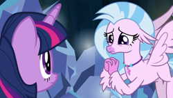 Size: 1920x1080 | Tagged: safe, screencap, silverstream, twilight sparkle, twilight sparkle (alicorn), alicorn, classical hippogriff, hippogriff, pony, uprooted, duo, female, mare, pleading, sad